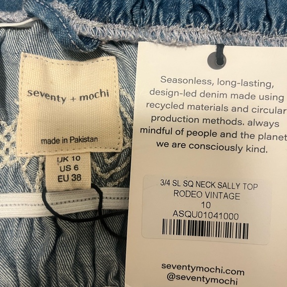 NWT Seventy + Mochi Sally 3/4
Sleeve Square Neck Top Blue Rodeo Vintage-Size 6 - Picture 10 of 12